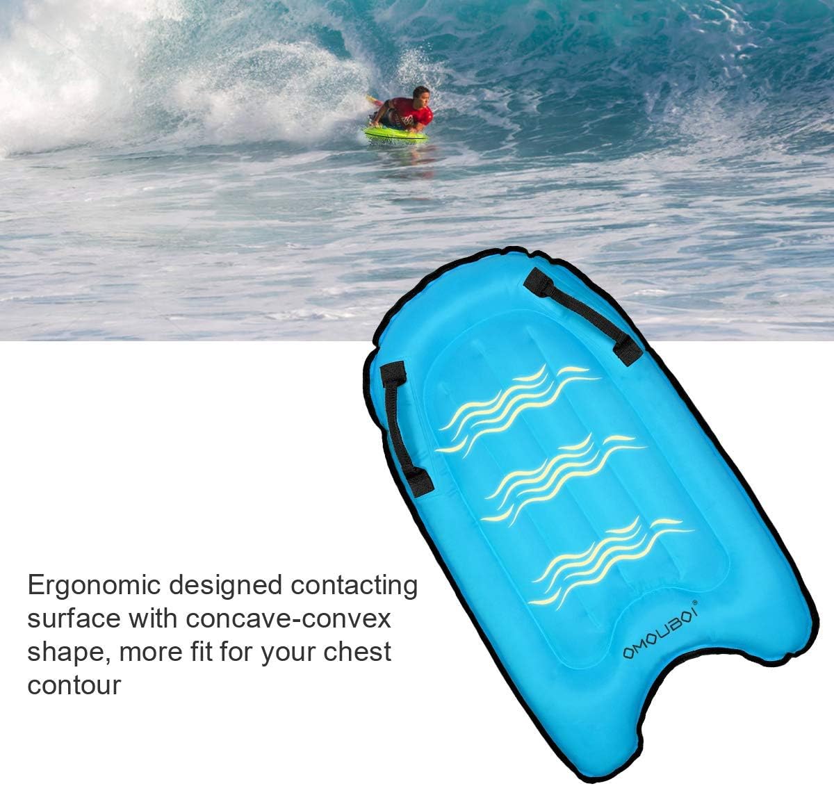OMOUBOI Tabla de bodyboard inflable, tabla de cuerpo ligera, tabla de bodyboard suave, portátil, flotadores de 30 pulgadas, mini tablas de surf