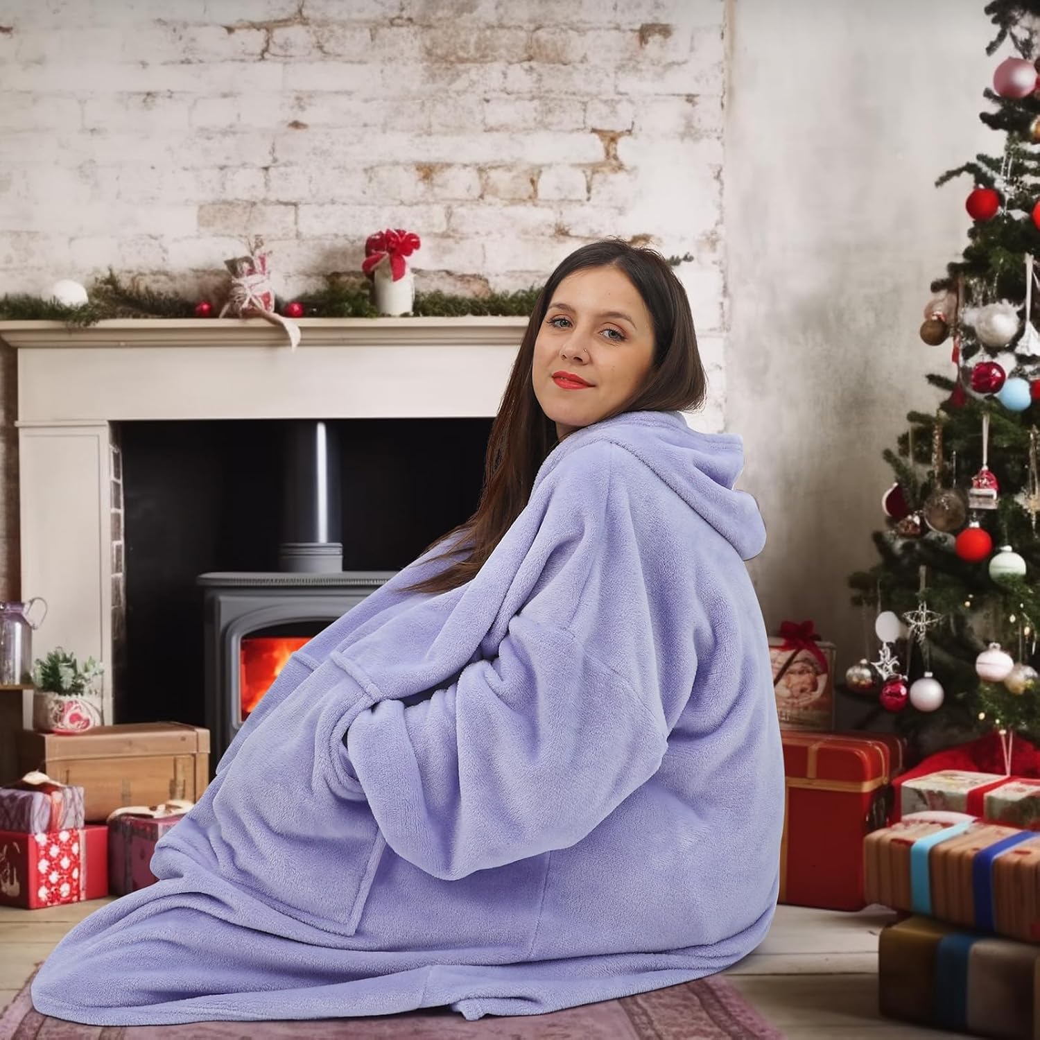 Daverose Manta de gran tamaño con capucha para mujeres, hombres y adultos, sudadera con capucha de vellón con capucha gigante y bolsillo para