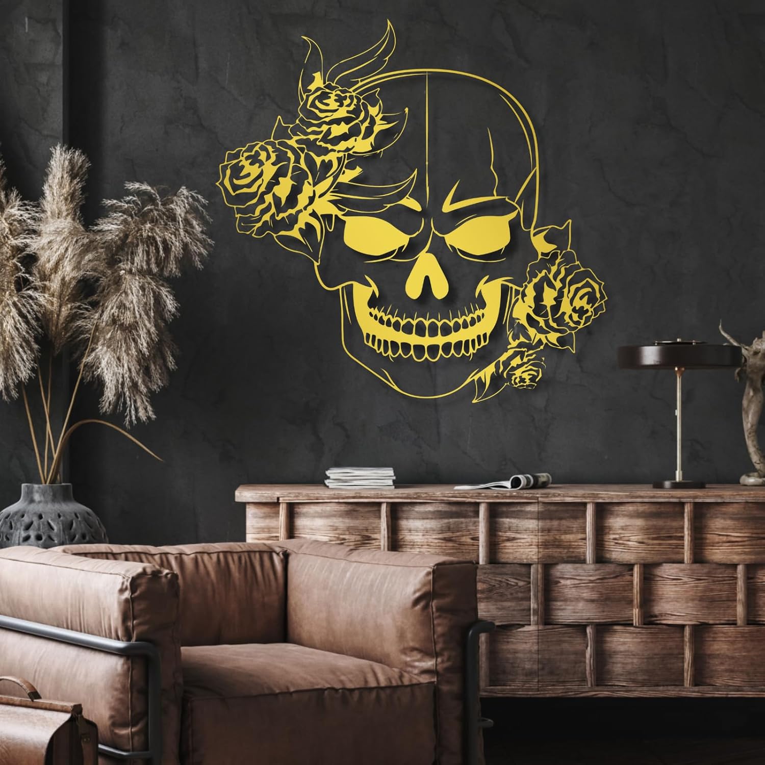 Arte de pared de metal con calavera de azúcar, arte de pared de metal gótico, arte de pared de metal esqueleto, decoración de pared de metal de
