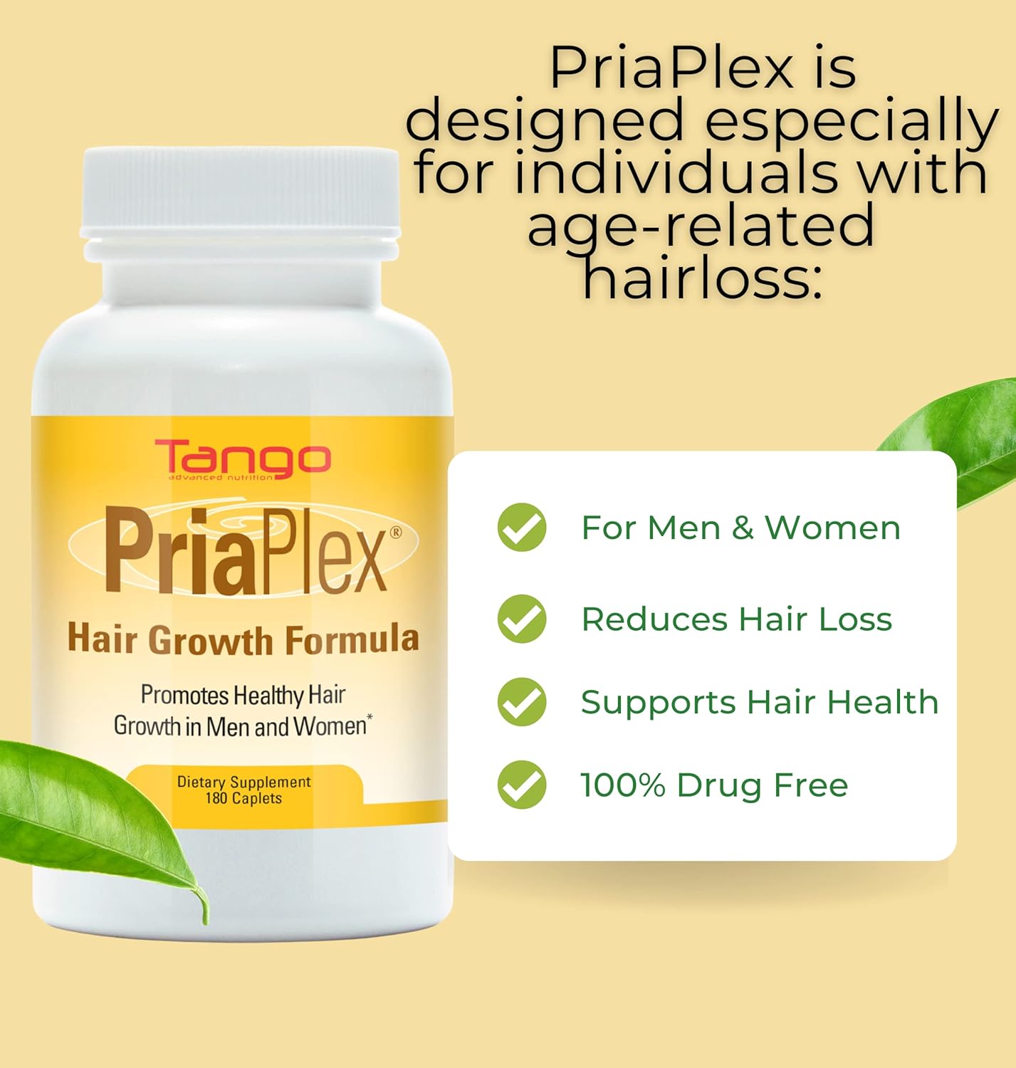 PriaPlex Suplemento natural para el crecimiento del cabello para la pérdida de cabello para hombres y mujeres, apoyo a un crecimiento saludable del