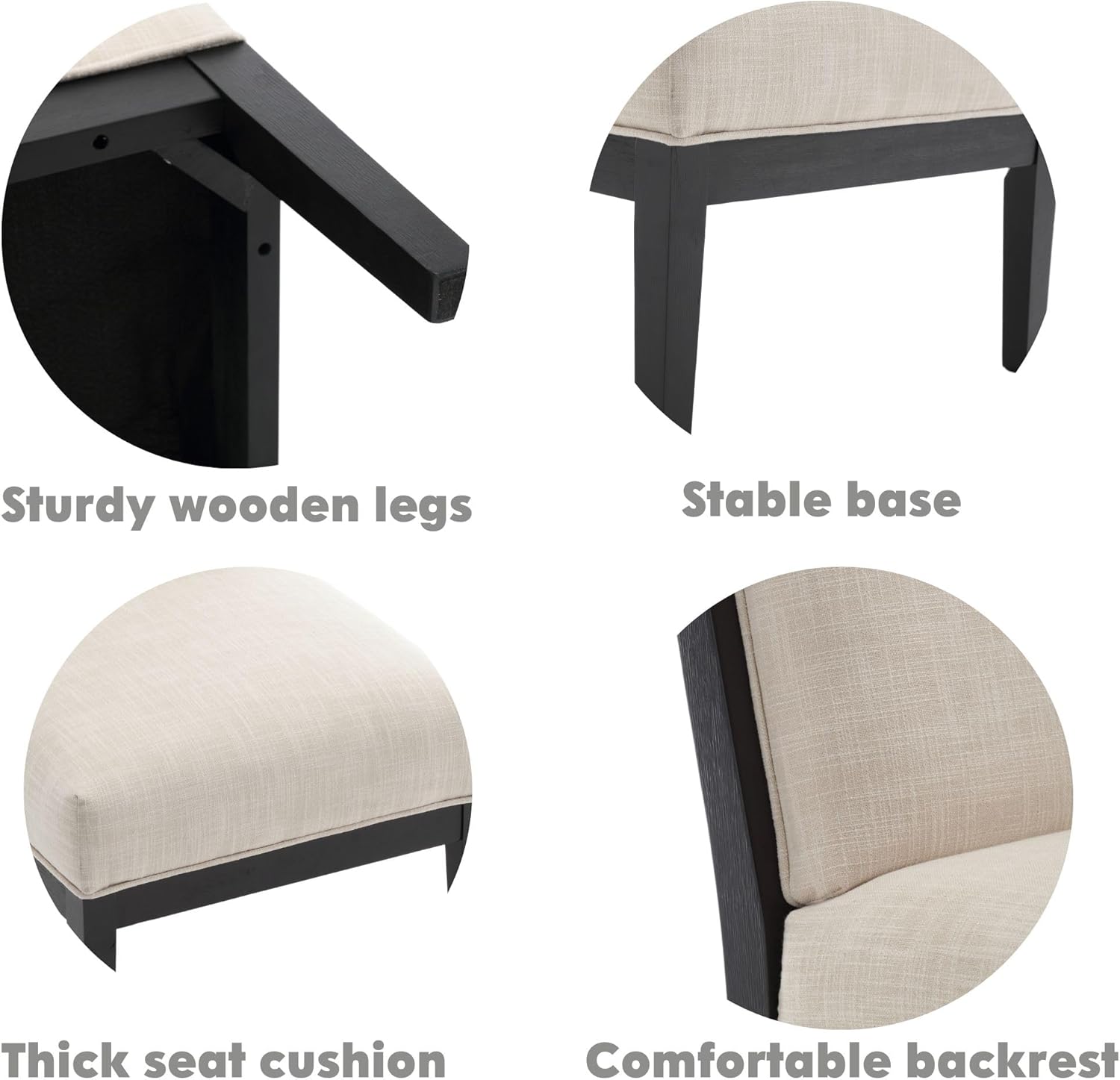 Comfy Accent – Silla de lectura, tapizada de lino con patas de madera negra, silla auxiliar pequeña para sala de estar, dormitorio y sala de