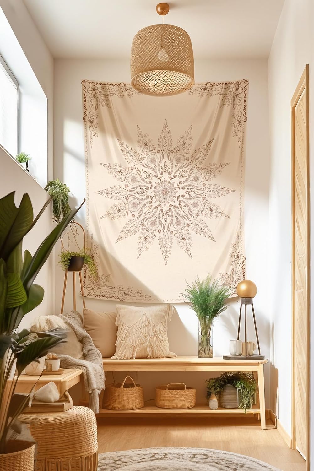 Damanse Tapiz bohemio floral, tapiz estético de flores, tapiz bohemio indio para colgar en la pared, decoración de habitación de mandala pequeña,