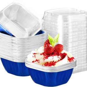 EUSOAR Tazas de papel de aluminio para hornear con tapas, 50 moldes desechables de 8 onzas con tapas, tazas para magdalenas para hornear, moldes EUSOAR Tazas de papel de aluminio para hornear con tapas, 50 moldes desechables de 8 onzas con tapas, tazas para magdalenas para hornear, moldes