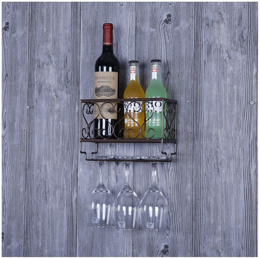 MiroDo Estante de pared de metal retro para el hogar, bar, con soporte para vidrio, soporte de exhibición para organizar botellas de vino, 3