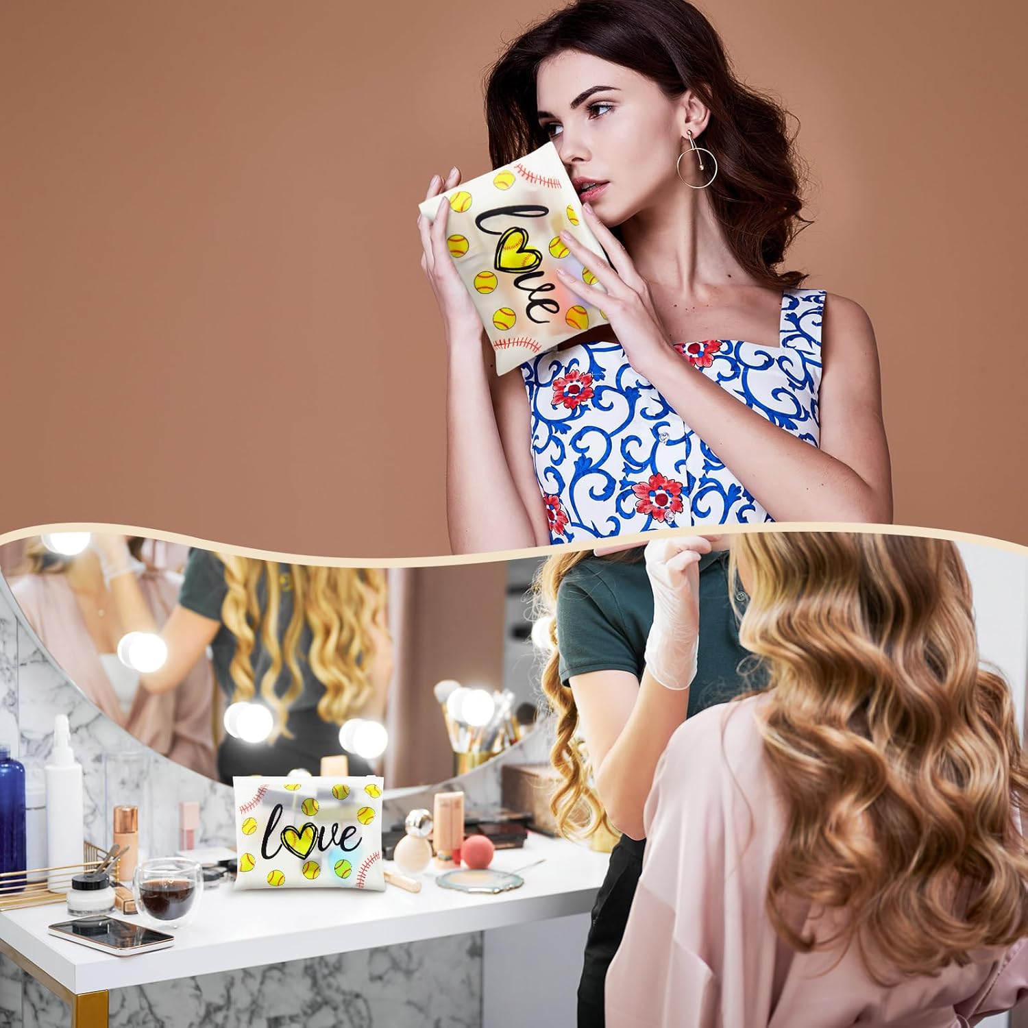 60 bolsas de maquillaje de sóftbol, regalos a granel, bolsas de maquillaje EVA para softbol, bolsas de cosméticos con cremallera, juegos de sóftbol,