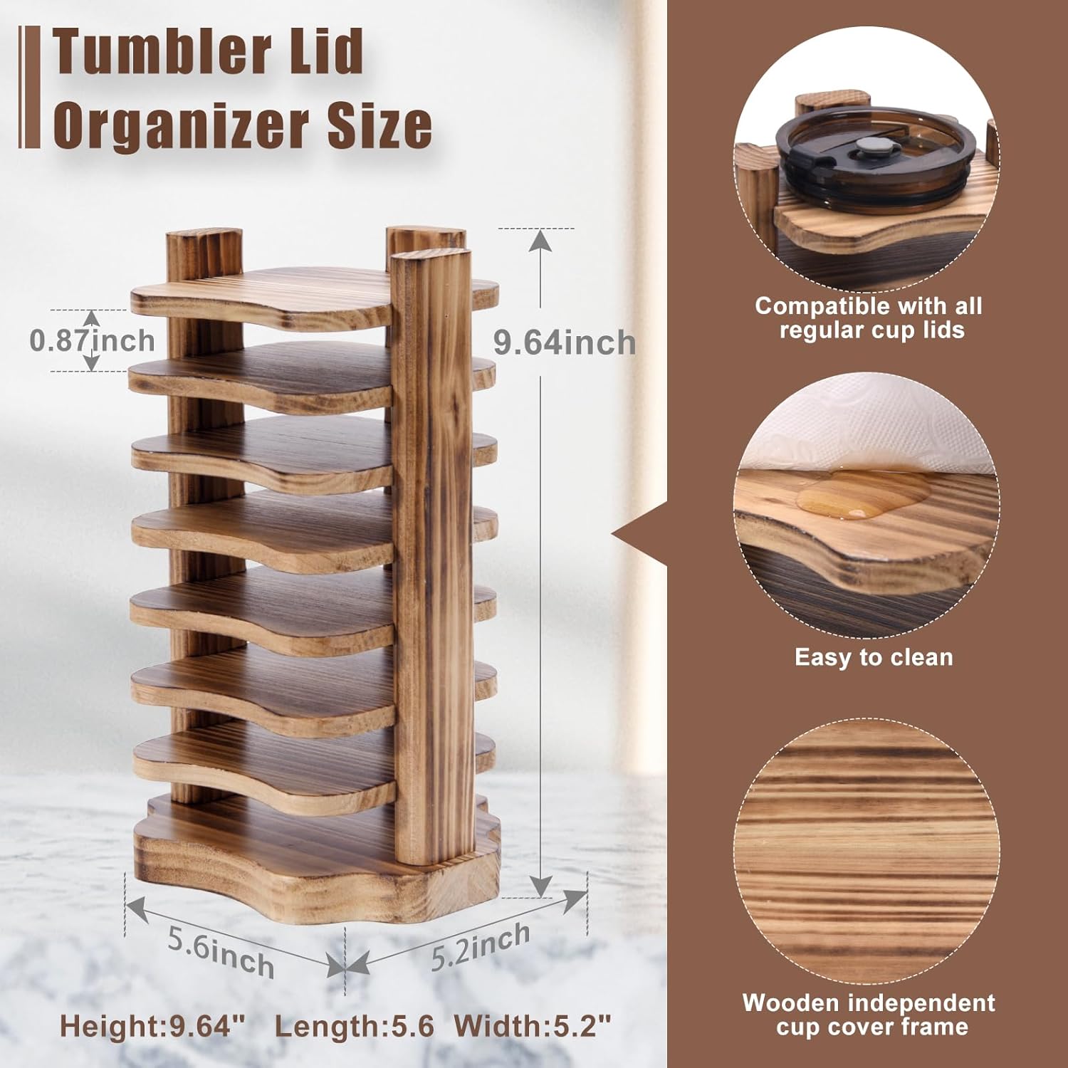 Organizador de tapa de vaso para armarios de cocina, estante de almacenamiento de tapa de vaso de madera con soporte de 8 niveles, organizador