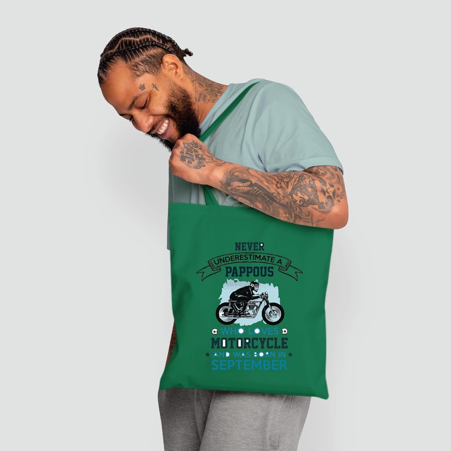 Motorcycle Loving DADA Born in OCTOBER Perfect Gift Idea Natural White Multicolor Canvas Tote Bag