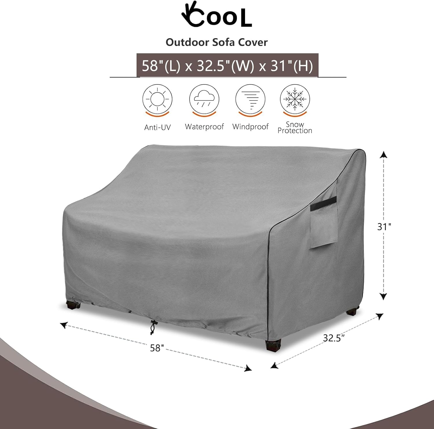 Okcool Funda resistente para sofá de patio, 100% impermeable, de 2 plazas, para exteriores de hasta 58 pulgadas de ancho x 32.5 pulgadas de