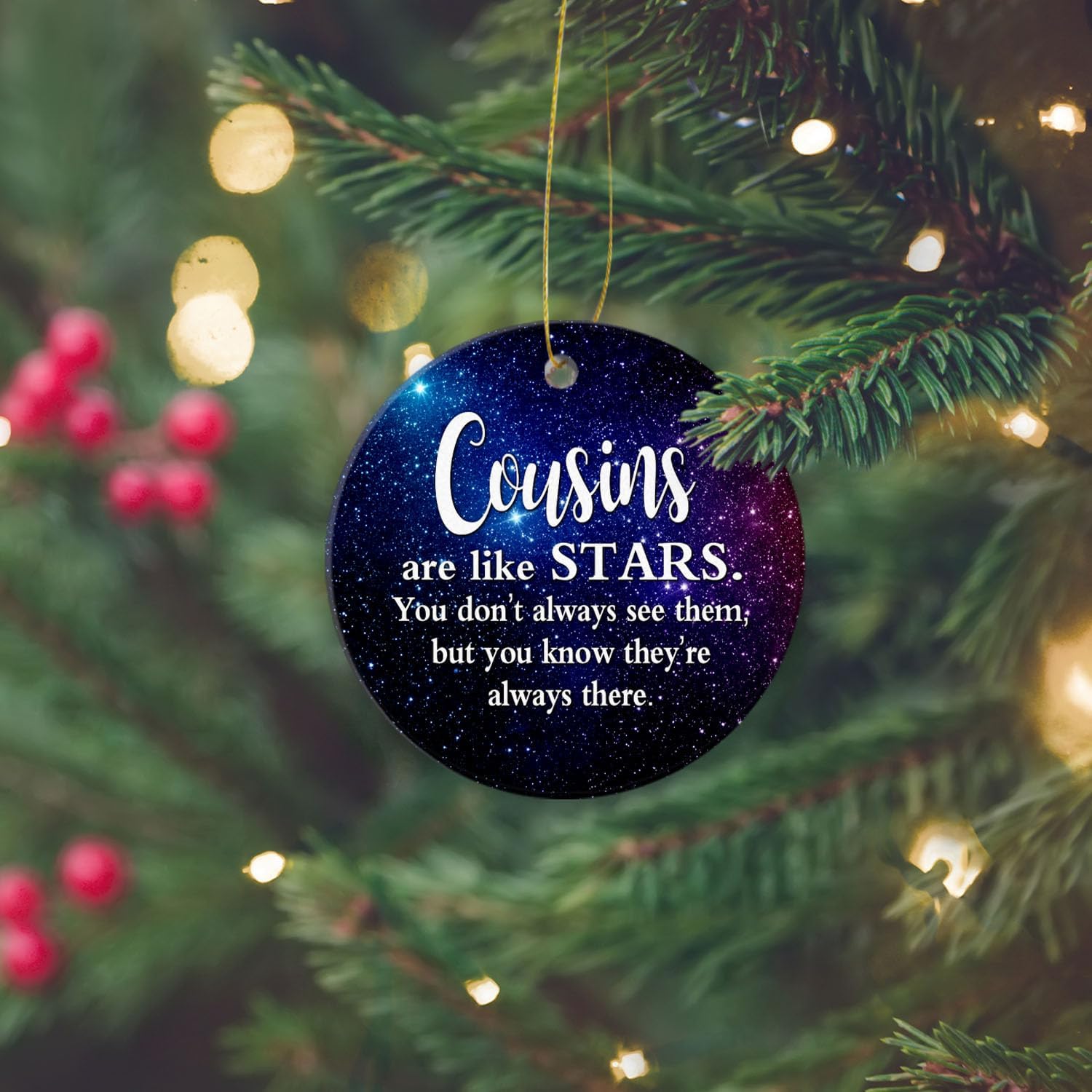 Adorno de Navidad 2023, recuerdo redondo, adorno para árbol de Navidad, 2.95 pulgadas con caja de regalo, los primos son como estrellas, siempre