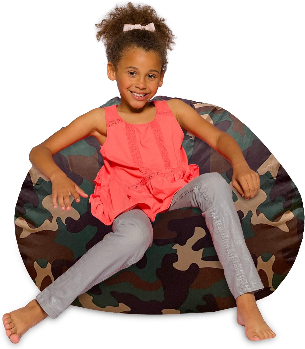 Posh Creations – Sillón puff para niños, adolescentes y adultos, incluye funda extraíble y lavable a máquina, nailon suave, estampado de camuflaje