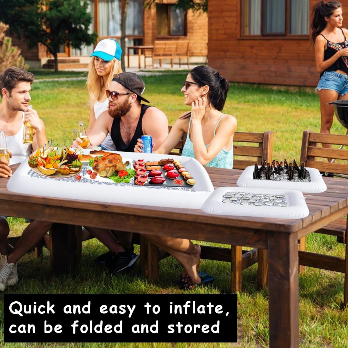 DOERDO – 3 recipientes inflables para servir ensaladas, recipientes para bebidas y alimentos, reutilizables, impermeables, para barbacoa, picnic,