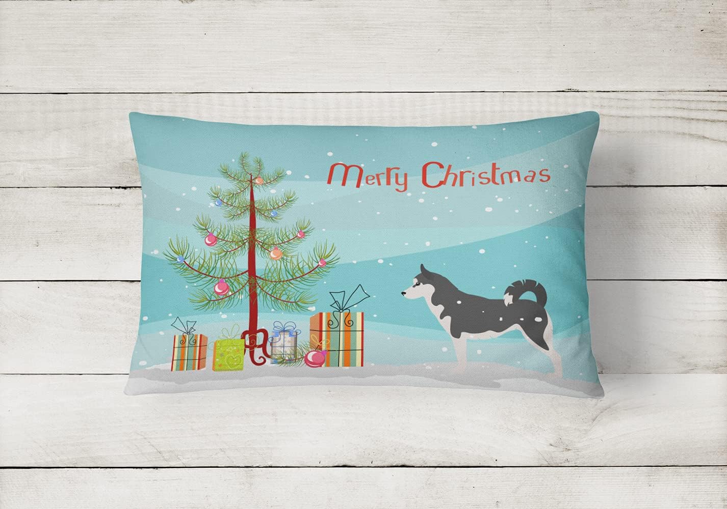 Caroline’s Treasures BB2998PW1216 – Almohada decorativa de tela de lona con diseño de árbol de Navidad de Husky siberiano, lavable a máquina, para