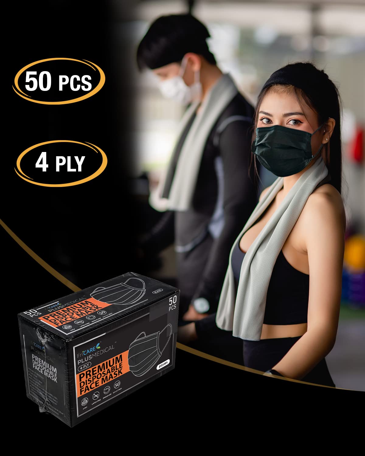 FriCARE Mascarillas negras desechables para adultos, máscara ASTM nivel 3, 4 capas envueltas individualmente, protección adicional de grado médico