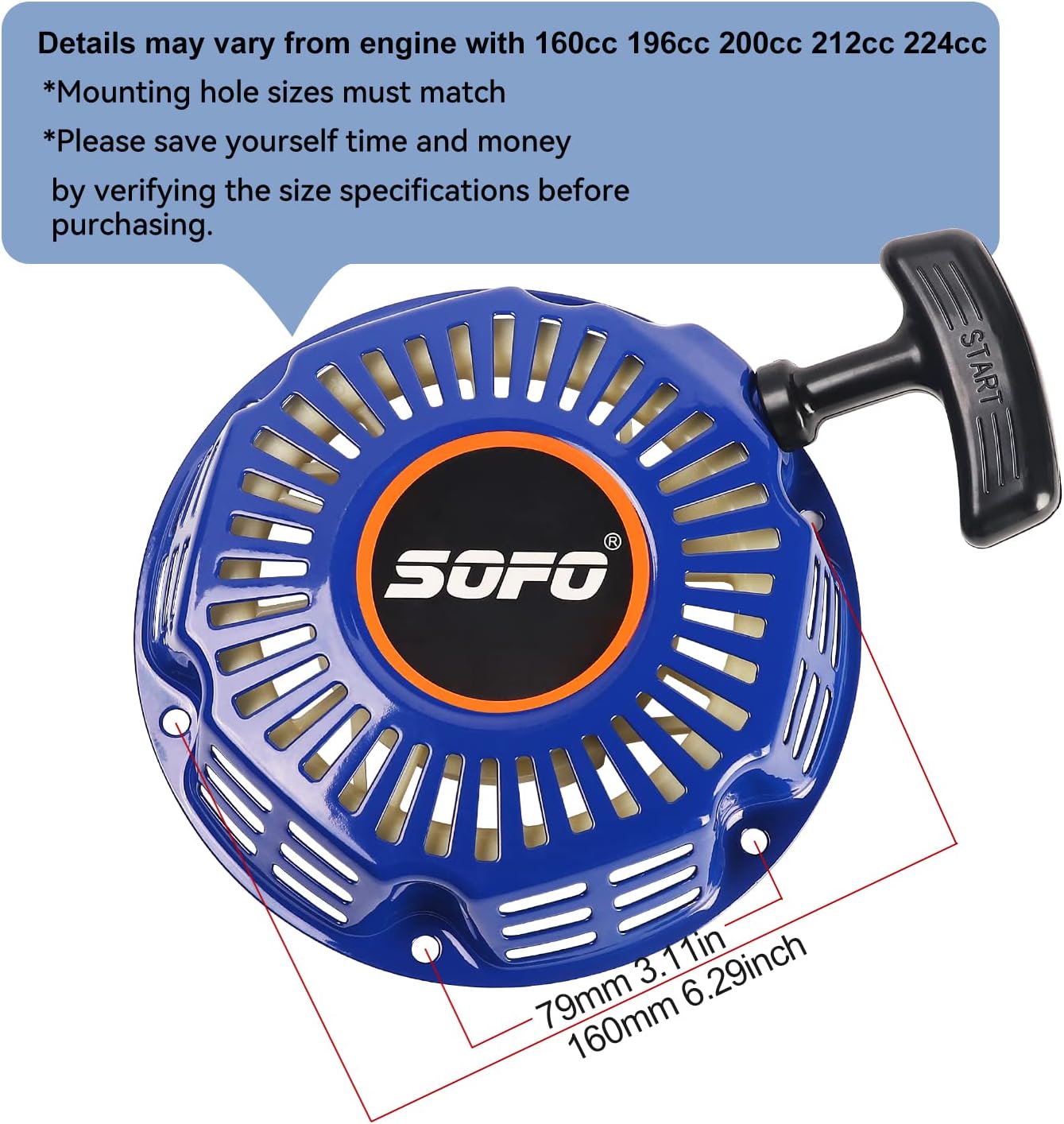SOFO Conjunto de arranque de tracción para motor 212 Predator – para Honda GX160 GX200 5.5 6.5HP Champion Generator Coleman Ct200u piezas de