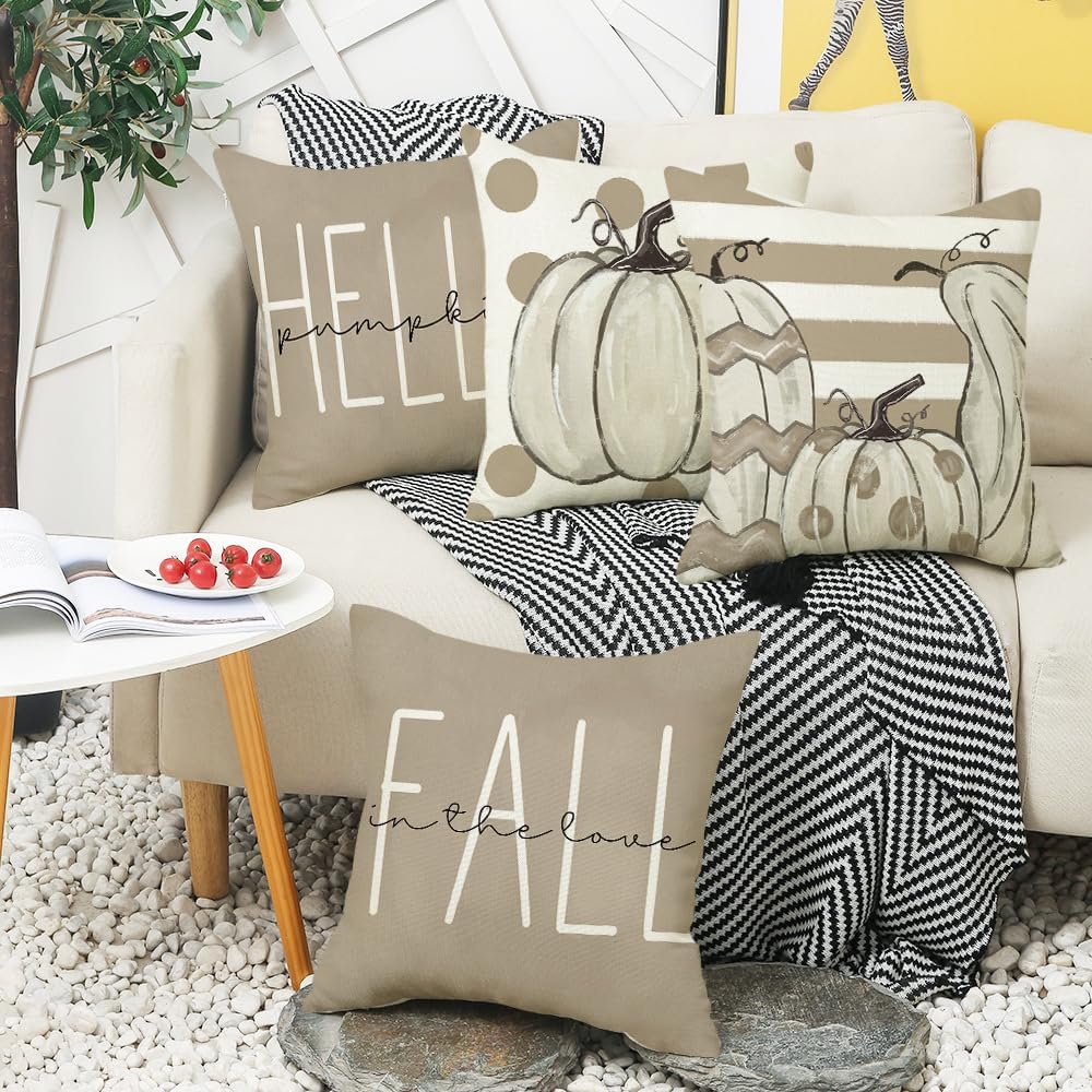 Juego de 4 fundas de almohada de otoño de 17.7 in x 17.7 in, fundas de almohada de calabaza para exteriores, para decoración del hogar, sofá y sofá