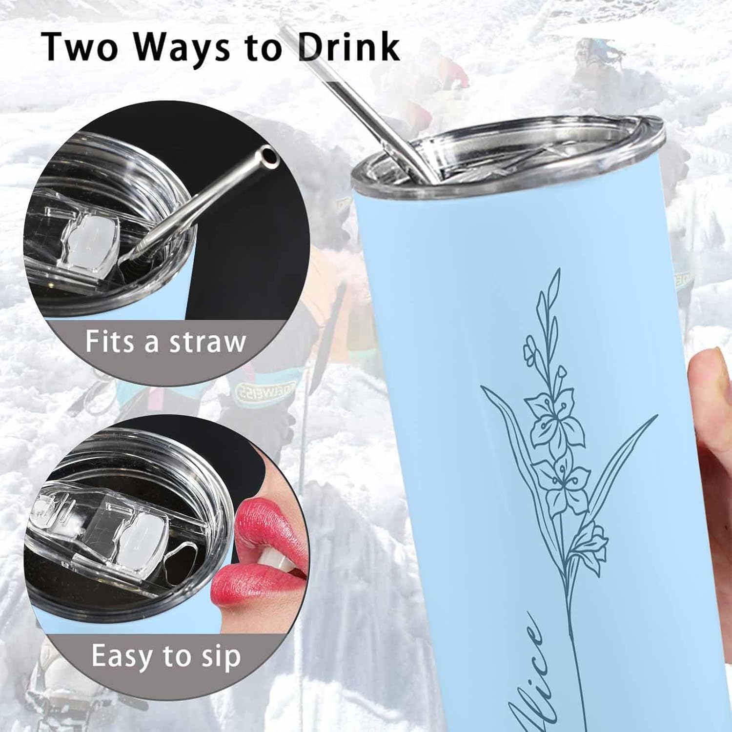 Vaso delgado personalizado con nombre de flor de nacimiento, regalos personalizados para mujeres, novia, mamá, vaso de viaje de acero inoxidable de