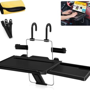 VarCozy Bandeja plegable para volante de automóvil, bandeja plegable para reposacabezas trasero con bandeja expandible y ranura para tazas de VarCozy Bandeja plegable para volante de automóvil, bandeja plegable para reposacabezas trasero con bandeja expandible y ranura para tazas de