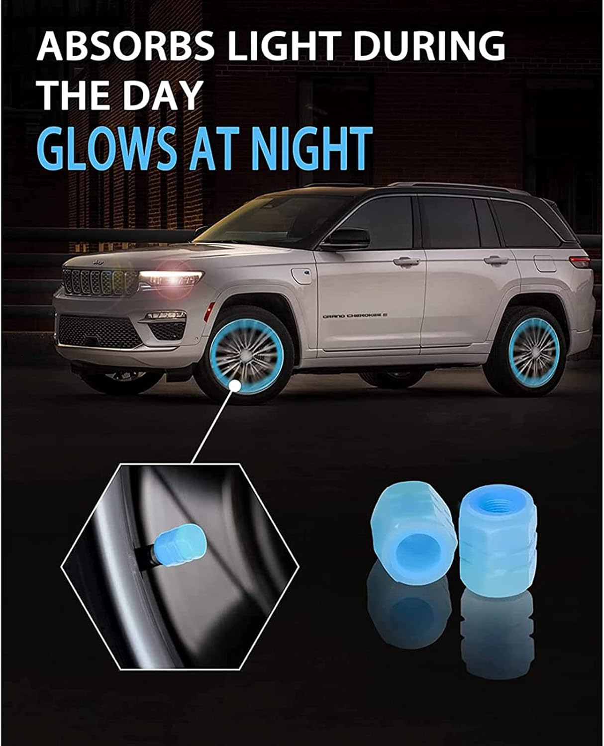 16 tapas universales fluorescentes para válvulas de neumáticos de automóvil, accesorios para válvulas de neumáticos, cubierta luminosa de válvula de
