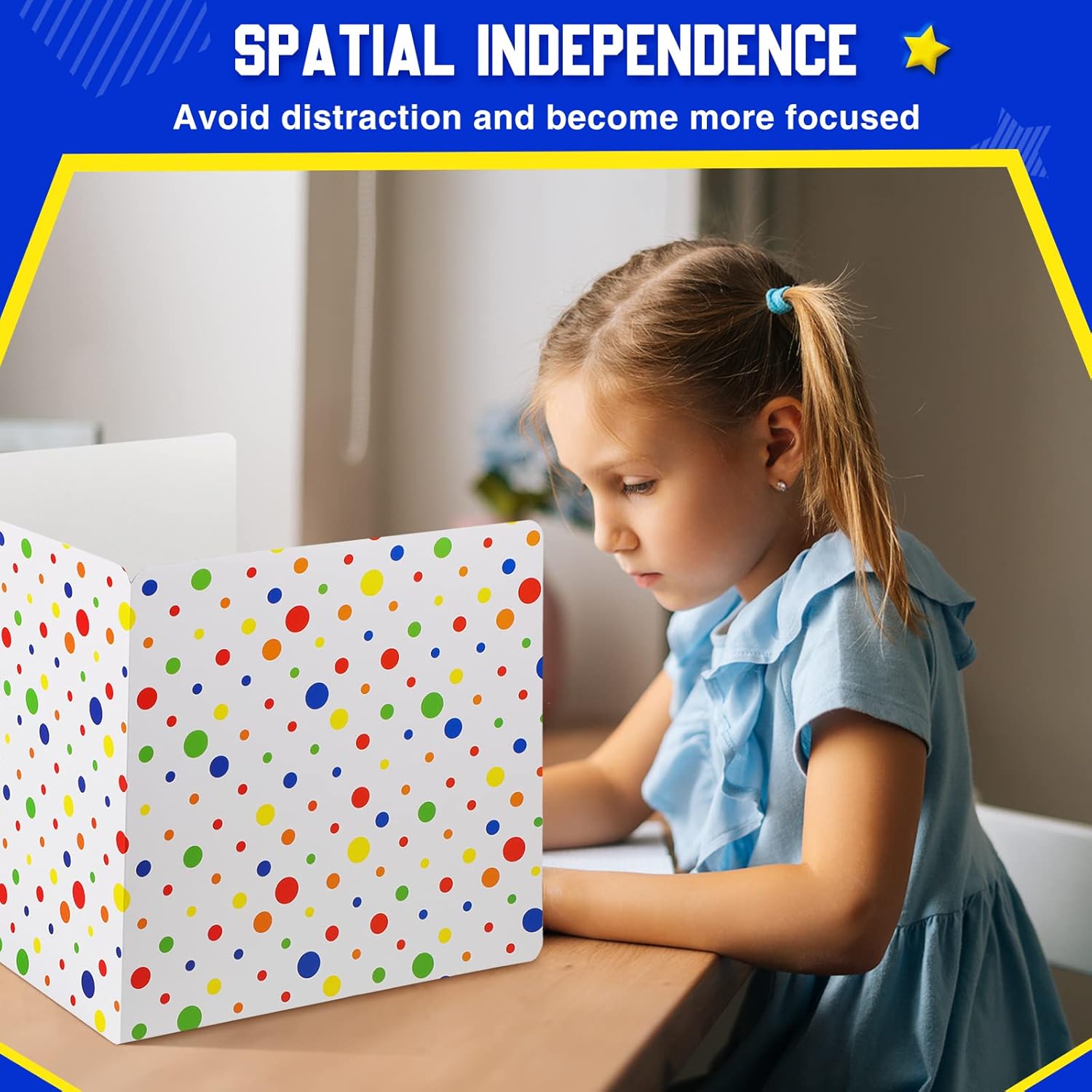 Teling Tableros grandes de privacidad escolar para escritorios de estudiantes, Polk Dot, carpeta de privacidad para aula, carrel de estudio, reduce