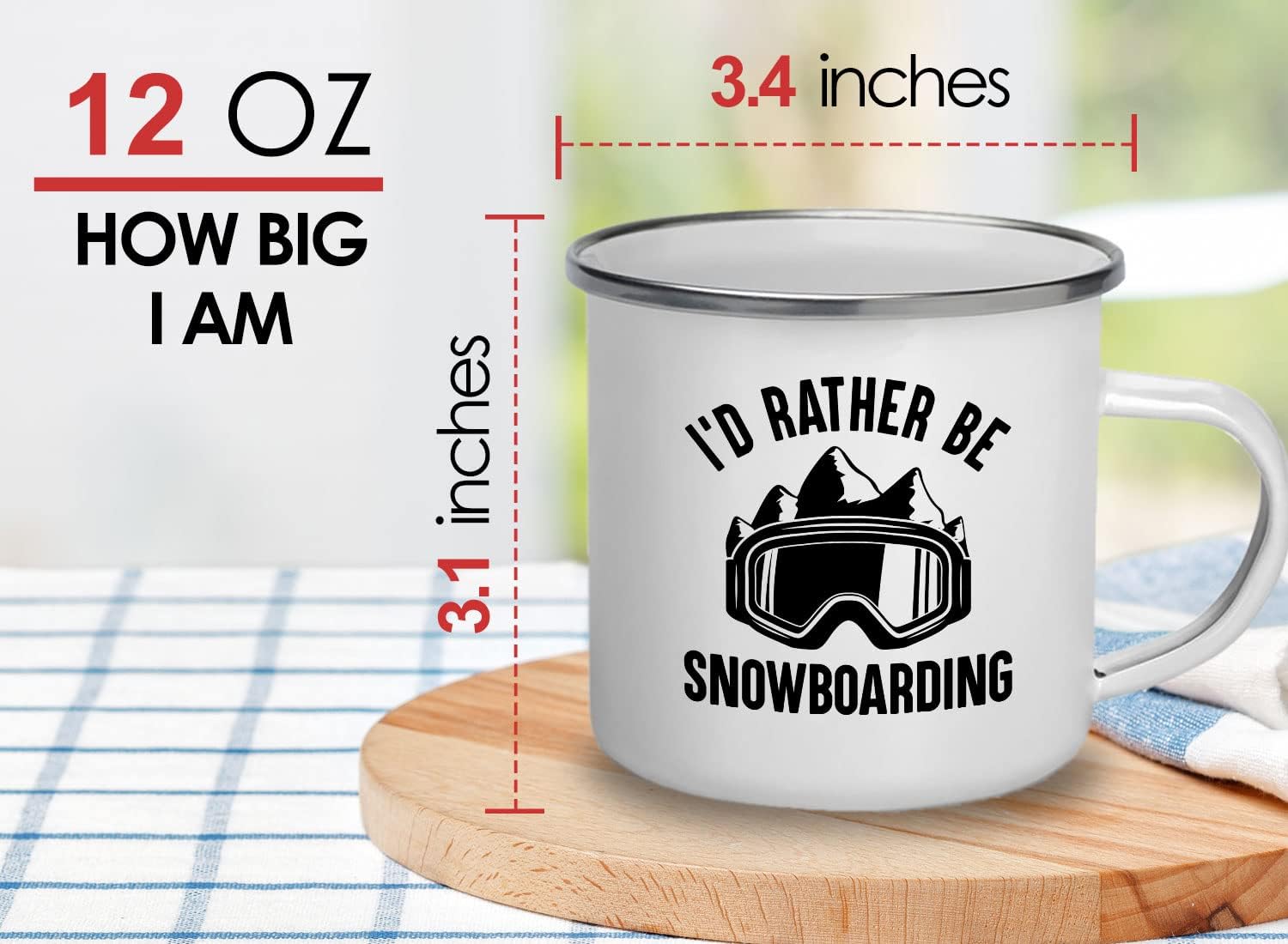 Taza de snowboard para cámper de 12 onzas  id rather be  Gafas de esquí, snowboard, esquí, snowboard, regalo para esquiadores, senderismo, montaña,