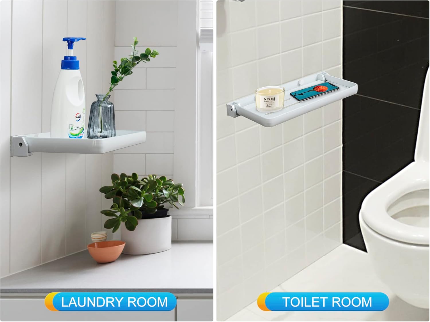 Estante plegable montado en la pared para baño, estantes de metal pequeños para lavandería, plegado en 90 e impermeable, paneles plegables para