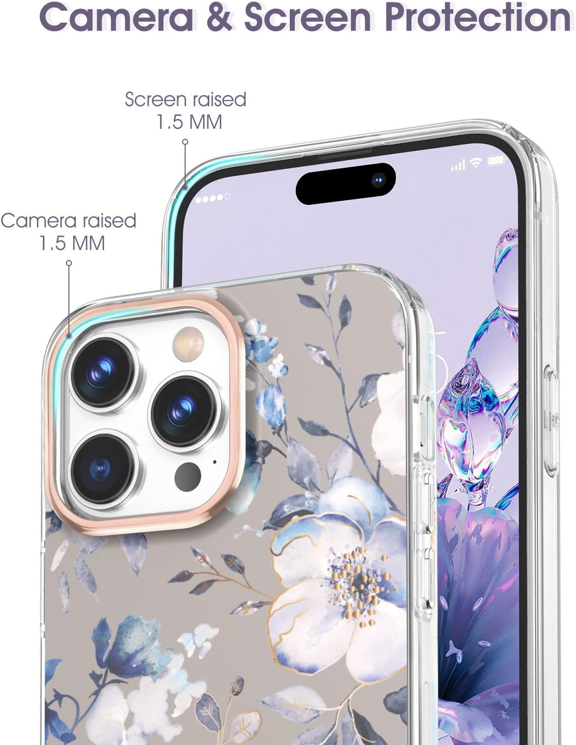zelaxy Funda compatible con iPhone 15 Pro, TPU suave y flexible, a prueba de golpes, patrones de jardín de flores, funda protectora de cuerpo