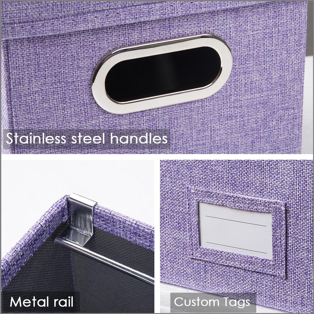 PRANDOM Caja organizadora de archivos, juego de 2 carpetas plegables decorativas de lino para almacenamiento de archivos colgantes con tapas,