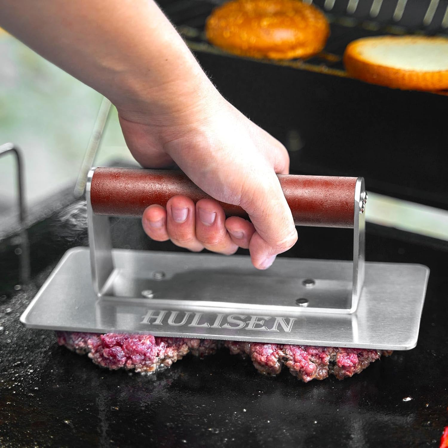 HULISEN Accesorios de plancha para Blackstone, prensa de hamburguesas resistente con kit de coctelera de draga de especias, triturador de