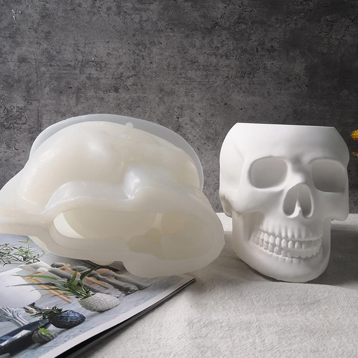 Molde de maceta de hormigón con forma de calavera para bolígrafo, molde de cemento, molde de silicona, maceta suculenta, molde para jarrón de