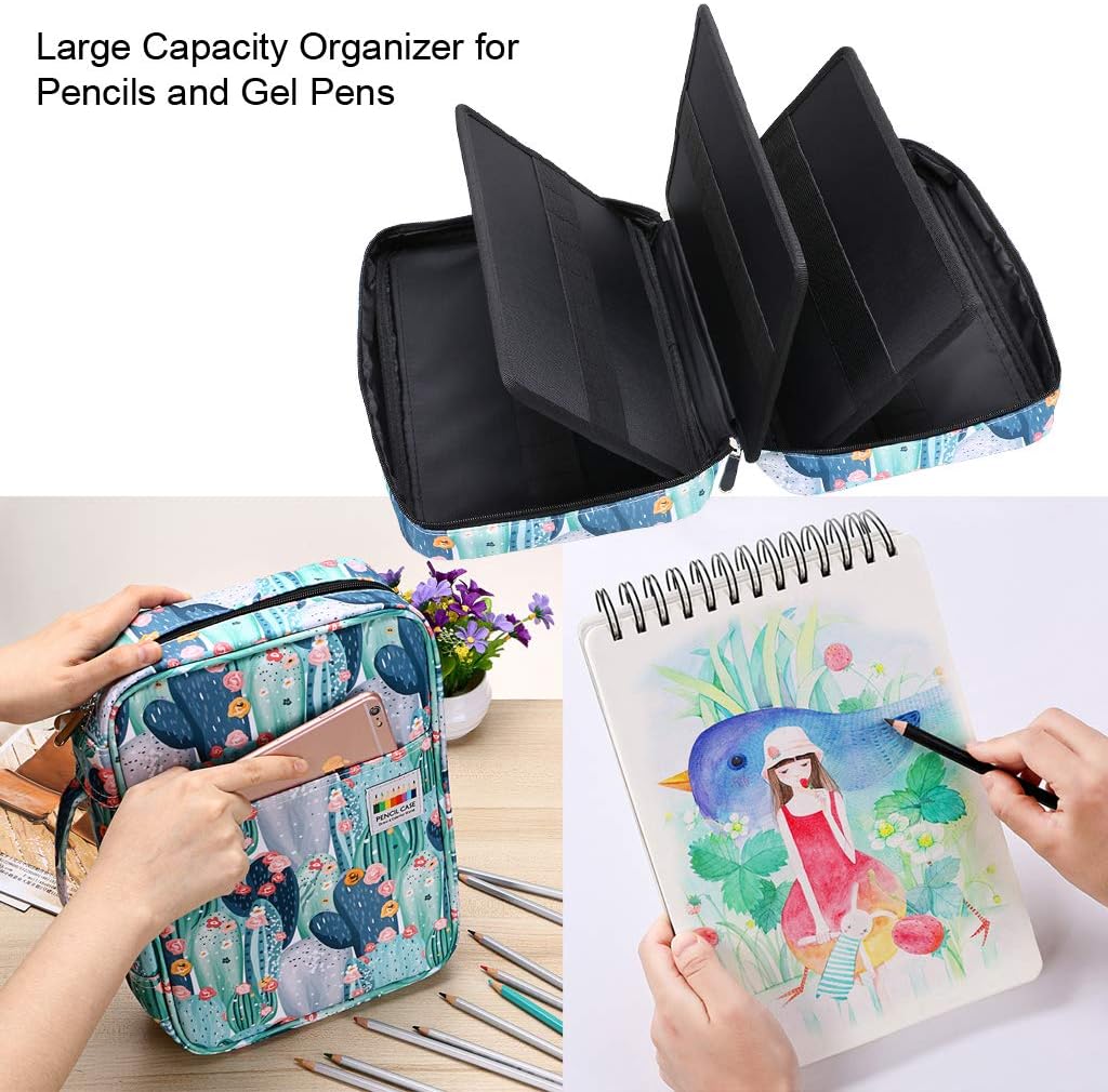 BTSKY Estuche para lápices de colores con 220 ranuras para lápices y lápices con práctico envoltorio portátil, soporte multicapa para lápices de