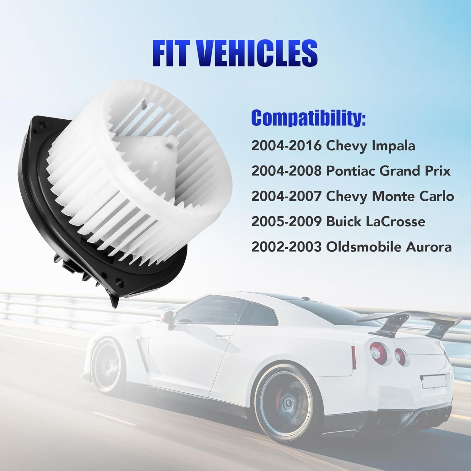 Motor soplador de CA con ventilador para Chevy Impala 2004-2016, Pontiac Grand Prix 2004-2008, Chevy Monte Carlo 2004-2007, Buick Lacrosse HVAC