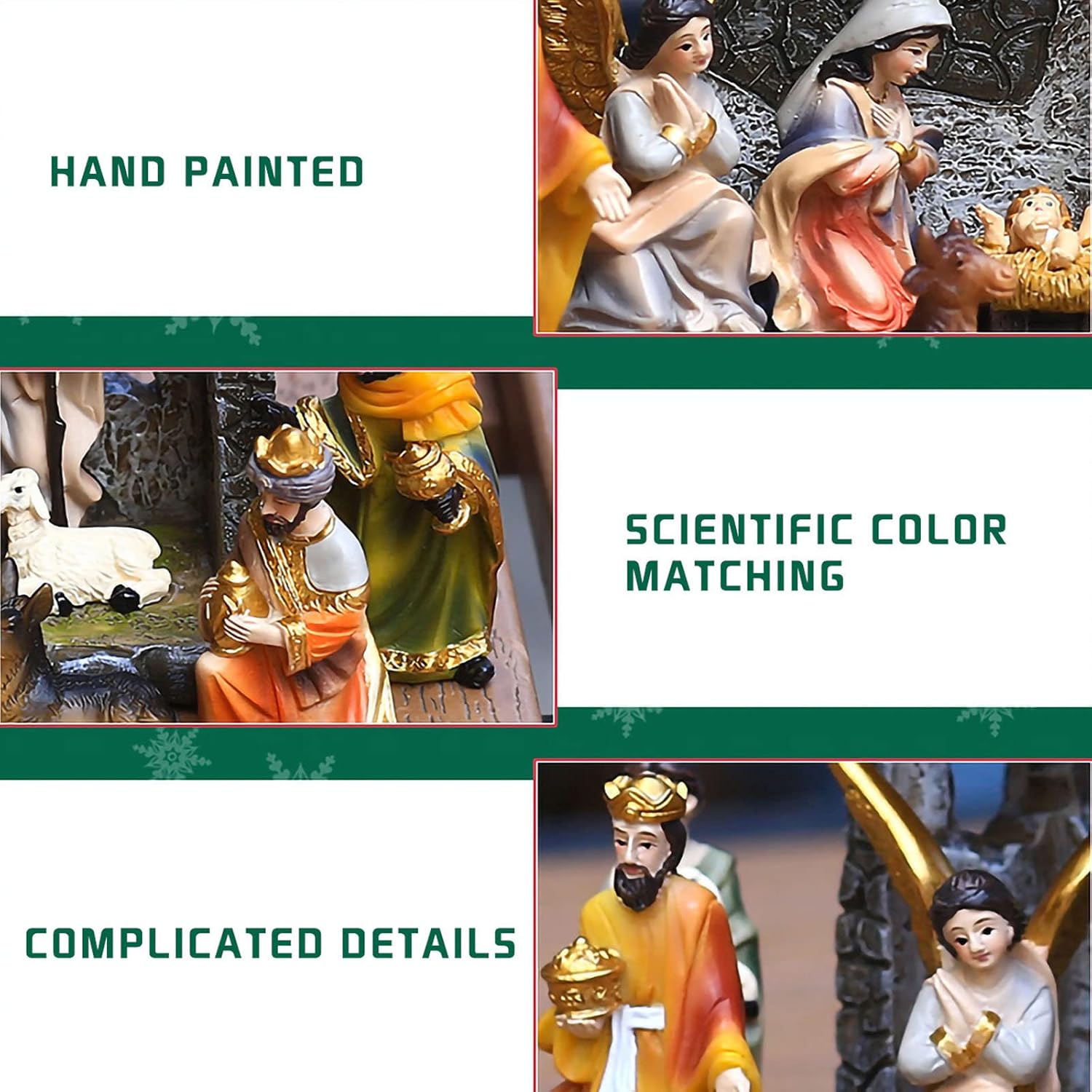 Adornos de grupo de pesebre de Navidad, juego de nacimiento de Jesús para interiores, 12 piezas, estatuas de belén de aldea de Navidad de resina,