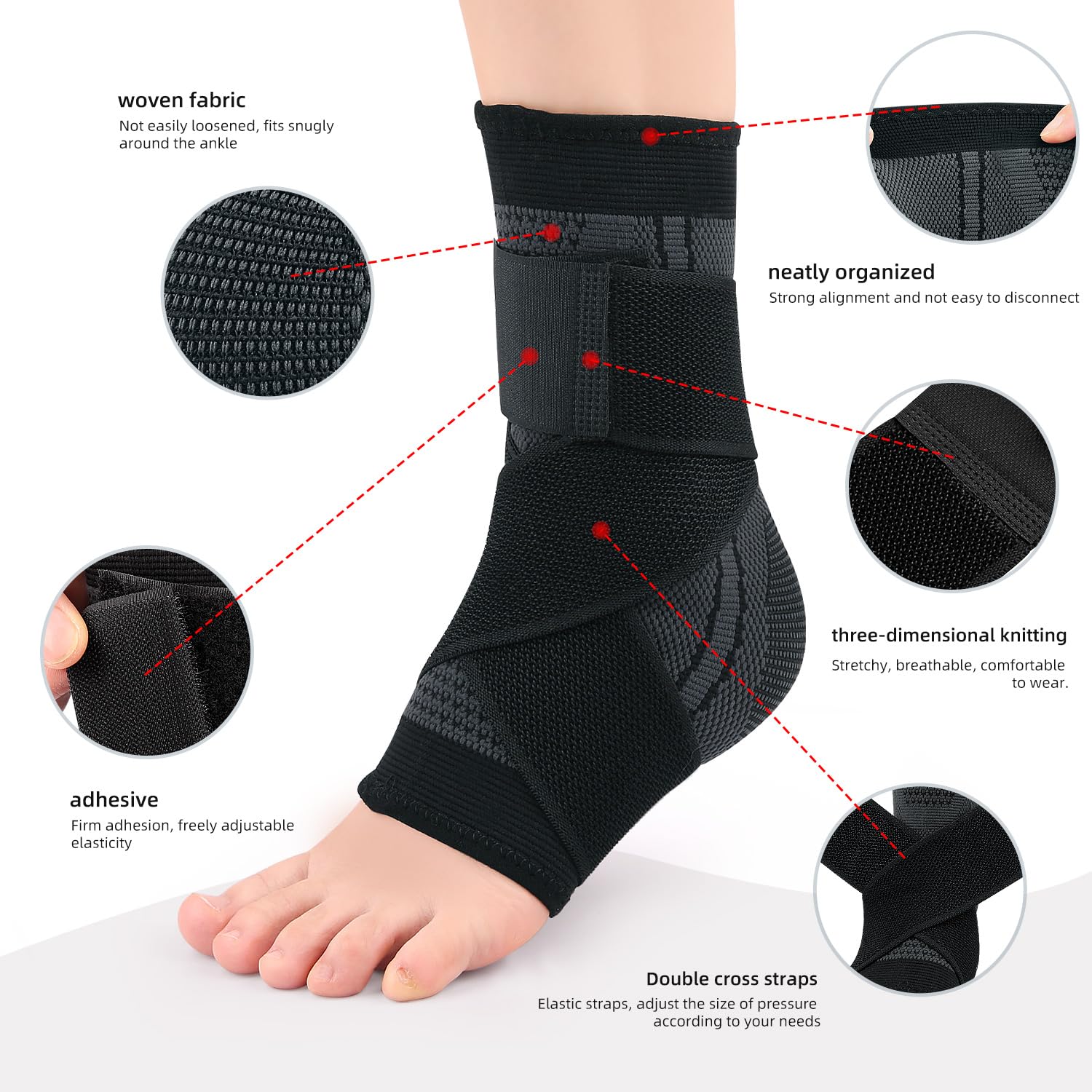 Paquete de 2 tobilleras ajustables de compresión, soporte de arco y estabilizador de pies, envoltura elástica para fascitis plantar, recuperación de