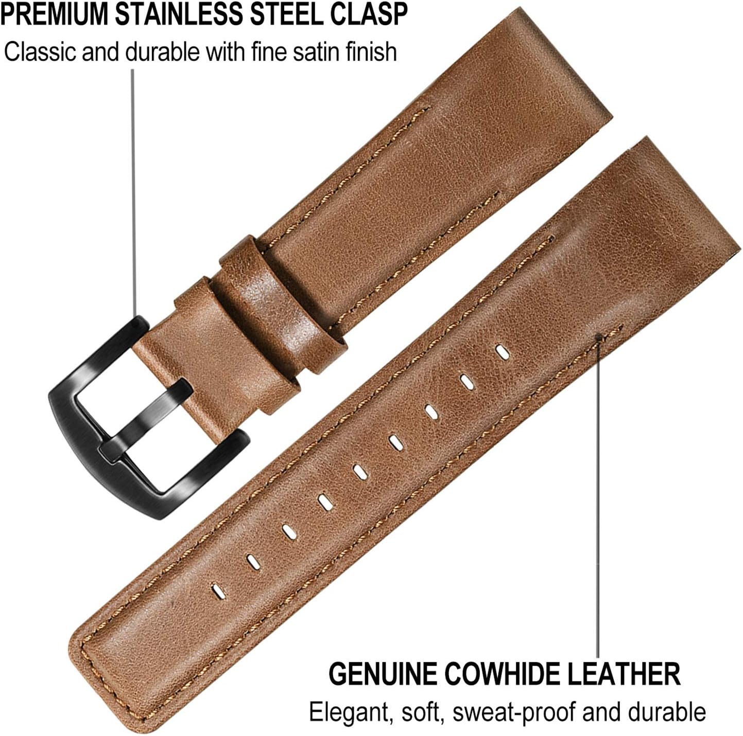 TRUMiRR Band for Fenix 7S Pro Sapphire Solar, 20mm Genuine Cowhide Leather Strap for Garmin Fenix 7S 6S 5S  Descent Mk3  Mk3i 43mm  Epix Pro 42mm