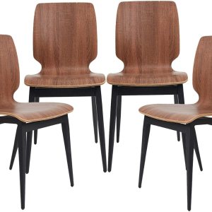 LUCKYERMORE Juego de 4 sillas de comedor modernas con asiento de madera y patas de metal, silla auxiliar de comedor para interiores, diseño LUCKYERMORE Juego de 4 sillas de comedor modernas con asiento de madera y patas de metal, silla auxiliar de comedor para interiores, diseño