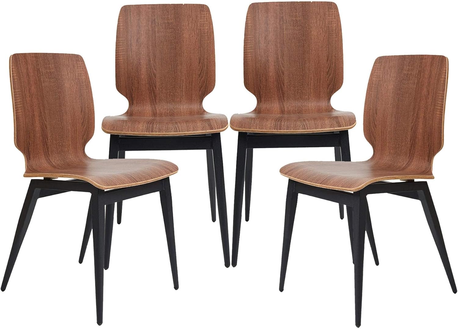 LUCKYERMORE Juego de 4 sillas de comedor modernas con asiento de madera y patas de metal, silla auxiliar de comedor para interiores, diseño
