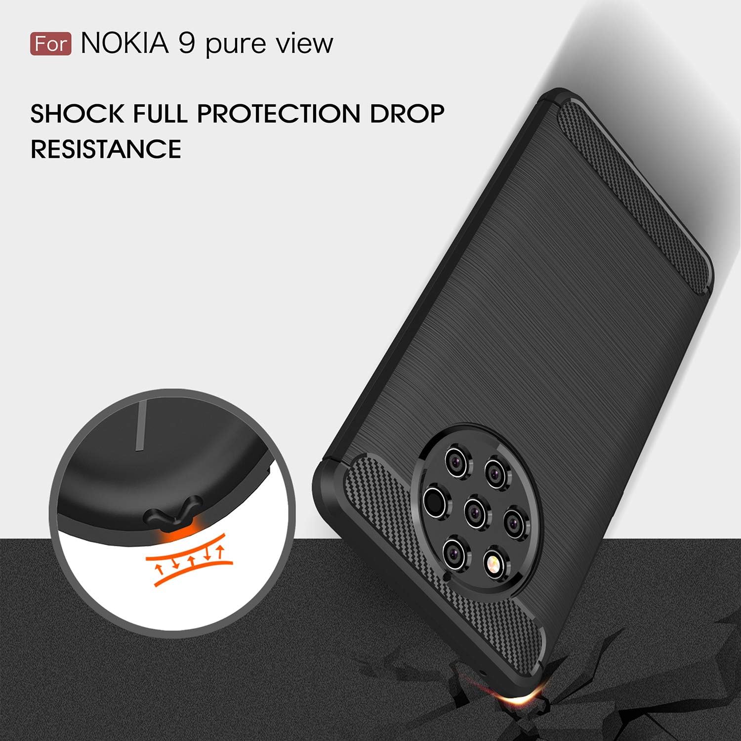 CruzerLite Funda compatible con Nokia 9 PureView de fibra de carbono, absorción de golpes, delgada, compatible con teléfono celular, Nokia 9