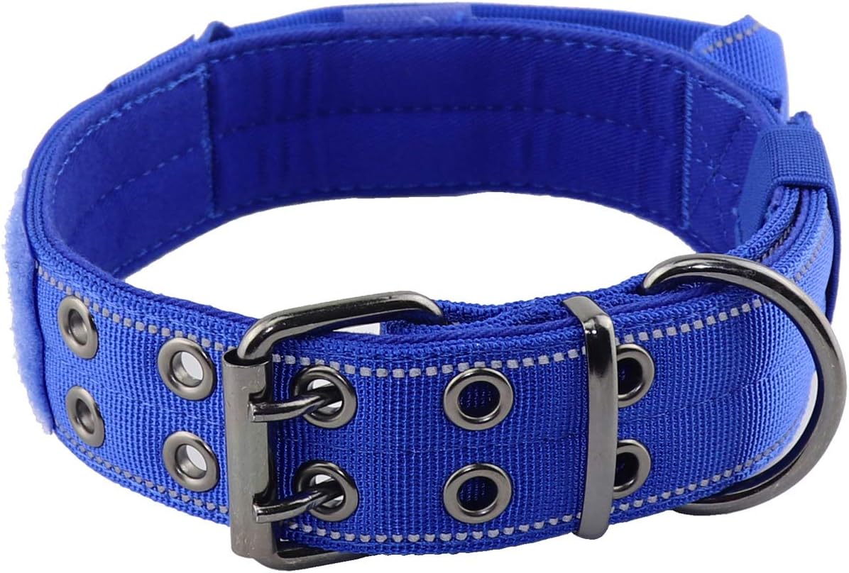 Collar reflectante para perro, collar táctico para perro, resistente con asa de control y hebilla de metal para entrenamiento de perros (M, azul)