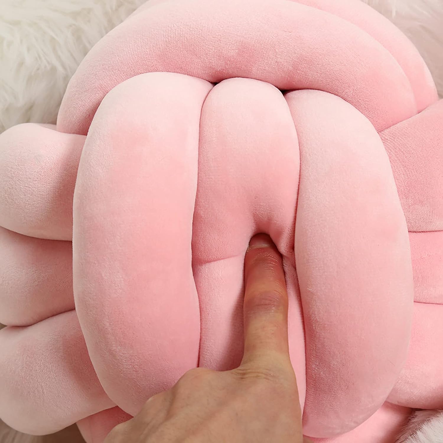 Almohada redonda con nudo para decoración de habitación de los niños, juguete de peluche calmante para aliviar el estrés (rosa, 11 pulgadas11.0in)