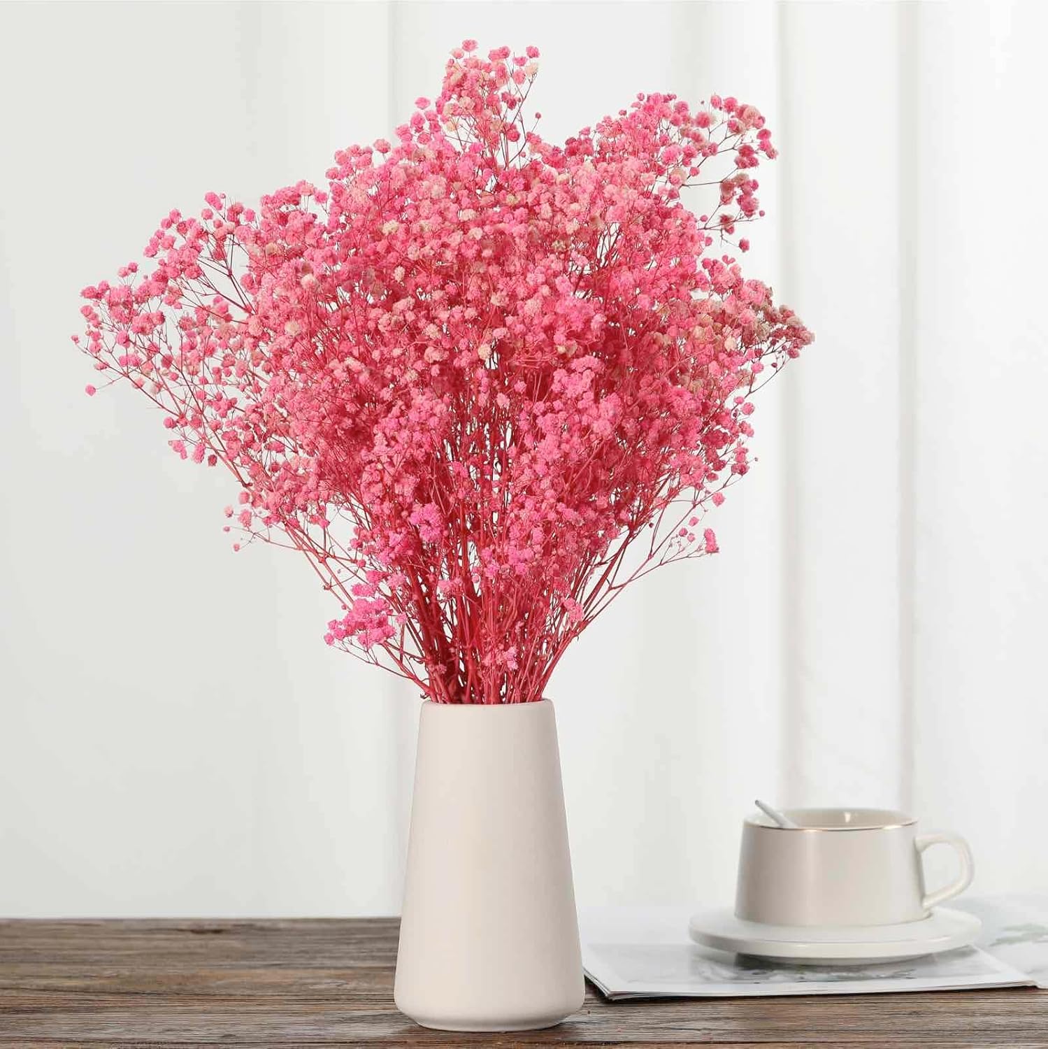 Ramo de flores secas de aliento de bebé, 17 pulgadas, más de 2500 flores secas de color rosa marfil, ramas de gypsophila naturales para bodas,