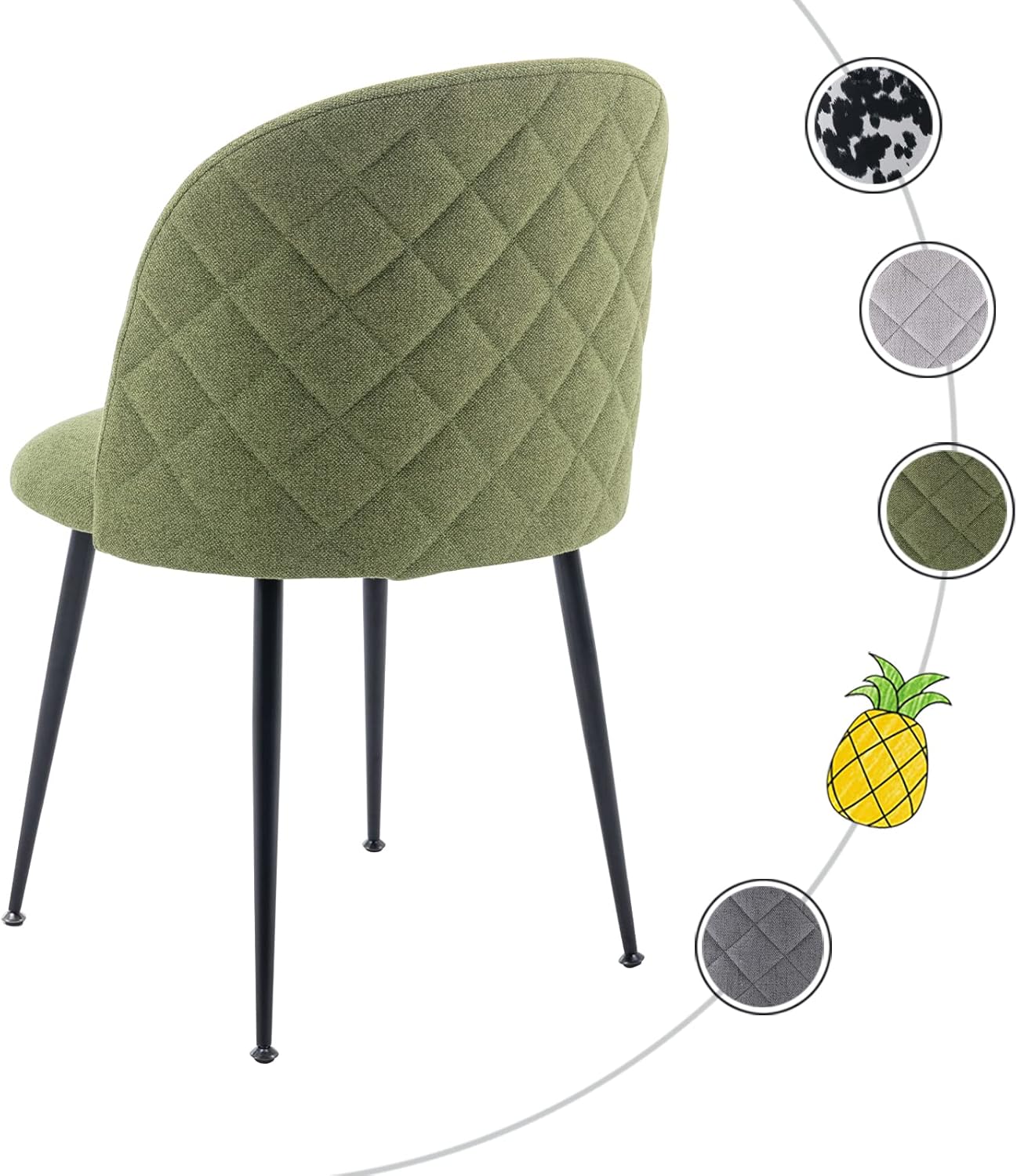 Guyou Juego de 2 sillas de comedor tapizadas de tela, sillas laterales modernas con respaldo redondo, sillas decorativas modernas con patas de metal