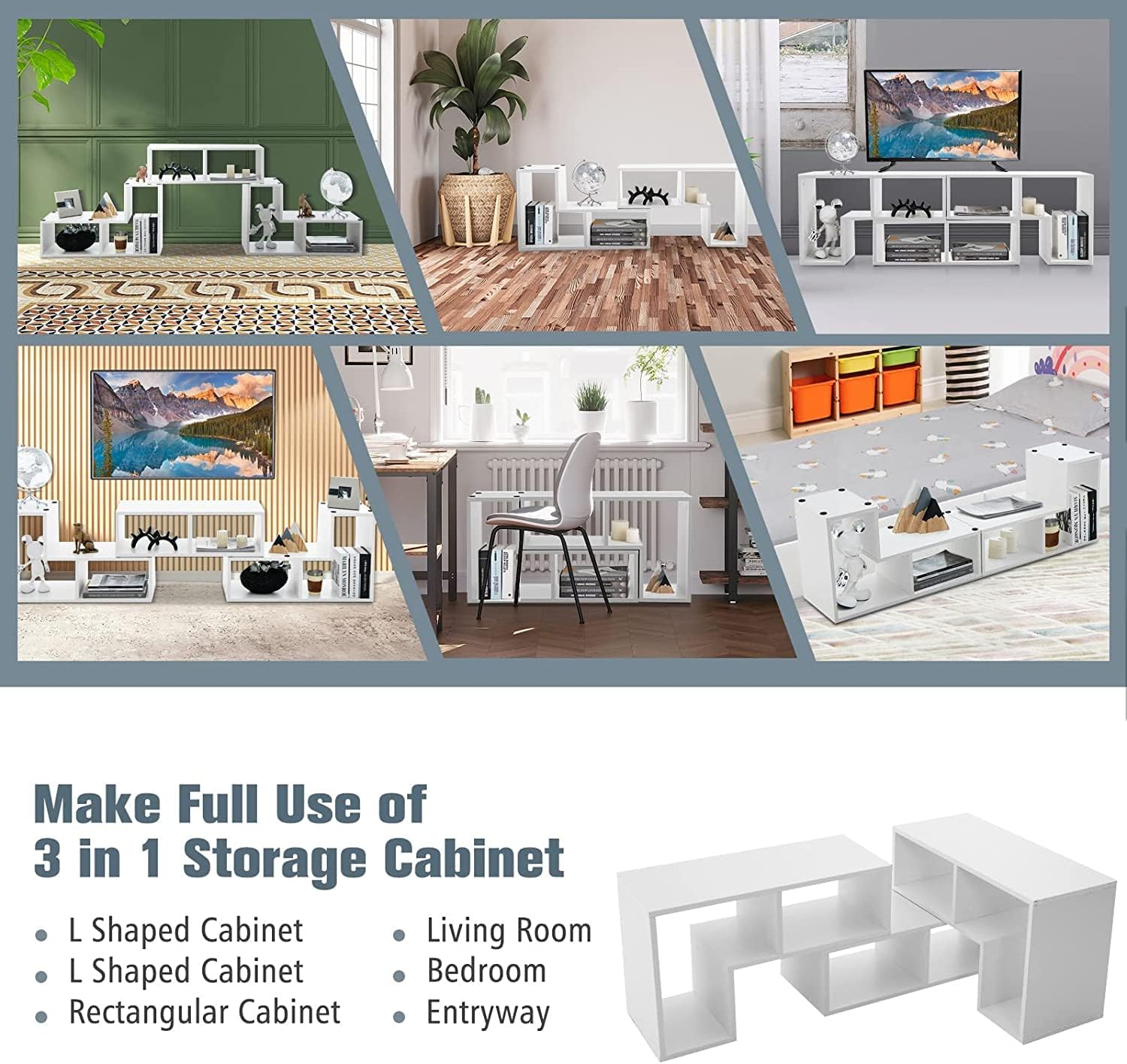 Muebles multimedia modernos, estante abierto para almacenamiento y exhibición, adecuado para sala de estar, dormitorio, consola de 3 piezas, soporte