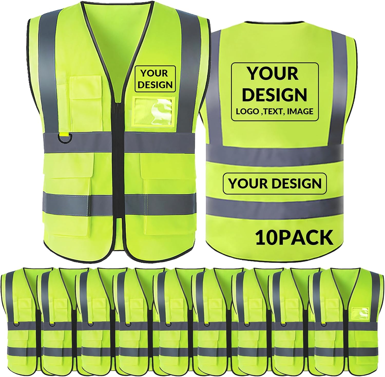 BeautyWill Chaleco de seguridad Logotipo personalizado Chaleco reflectante de alta visibilidad Clase 2 Hi Vis Chaleco de seguridad Ropa de trabajo