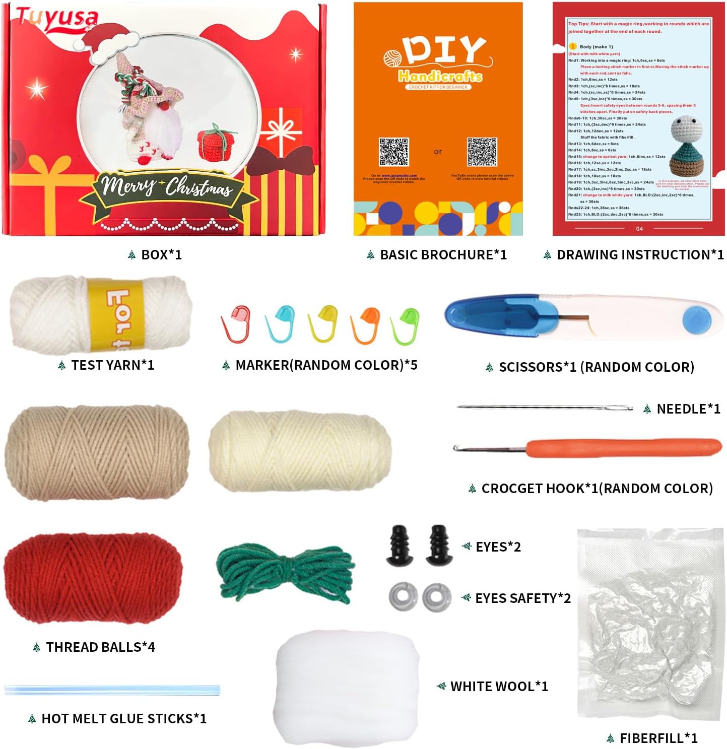 Tuyusa Kit de ganchillo de Navidad para principiantes, kit de ganchillo regalos para Navidad, kit de ganchillo para principiantes para niños y