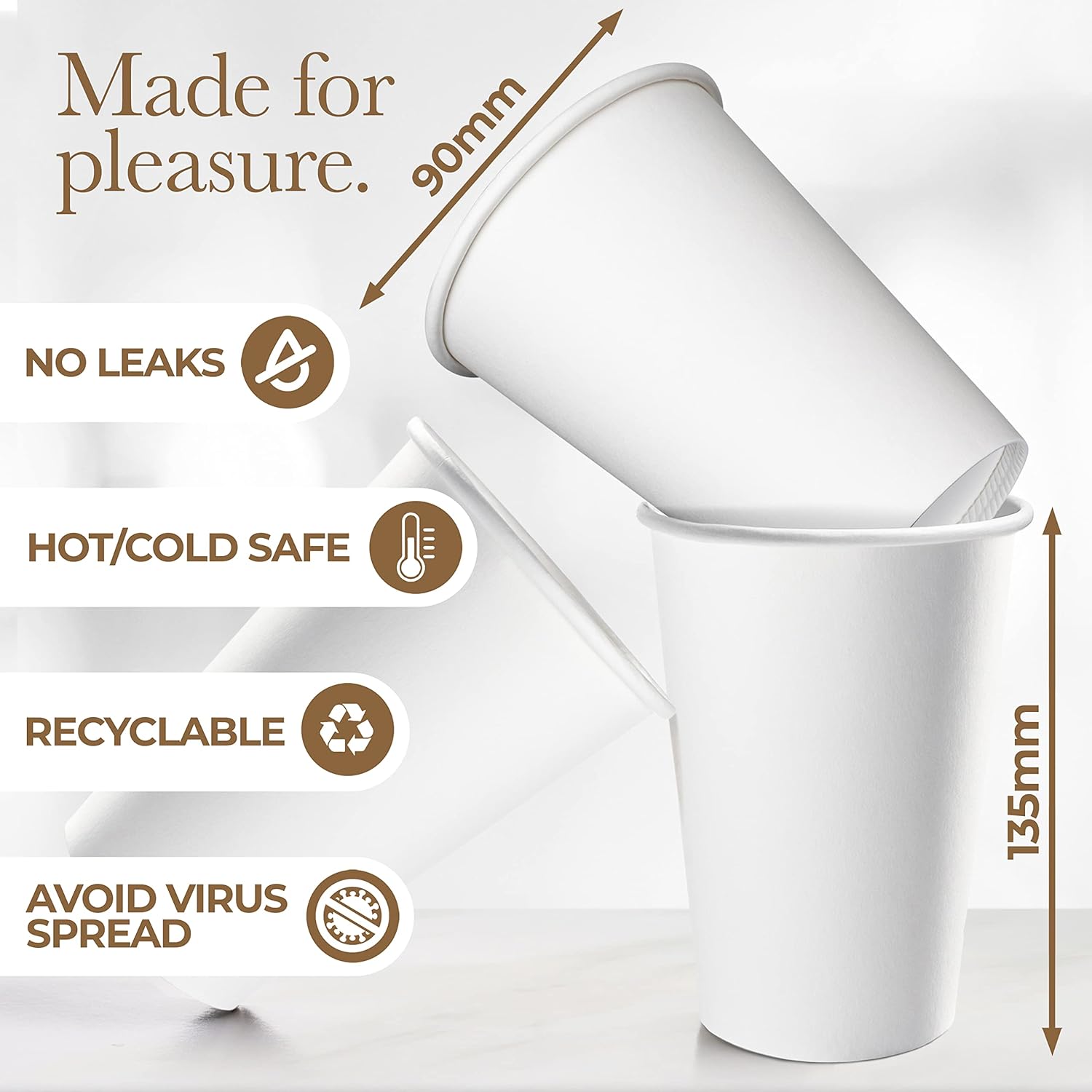Tazas de café desechables de papel blanco, 16 onzas (paquete de 100), tazas de papel, tazas de bebidas calientes para té, chocolate caliente, agua