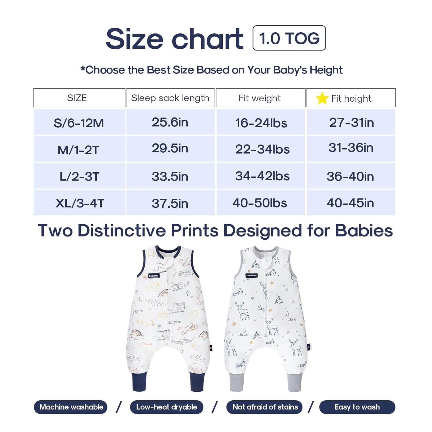 Saco de dormir para niños pequeños de 1.0 tog ultra suave de algodón y rayón hecho de bambú, saco de dormir con pies 2t-3t para caminantes de 24 a