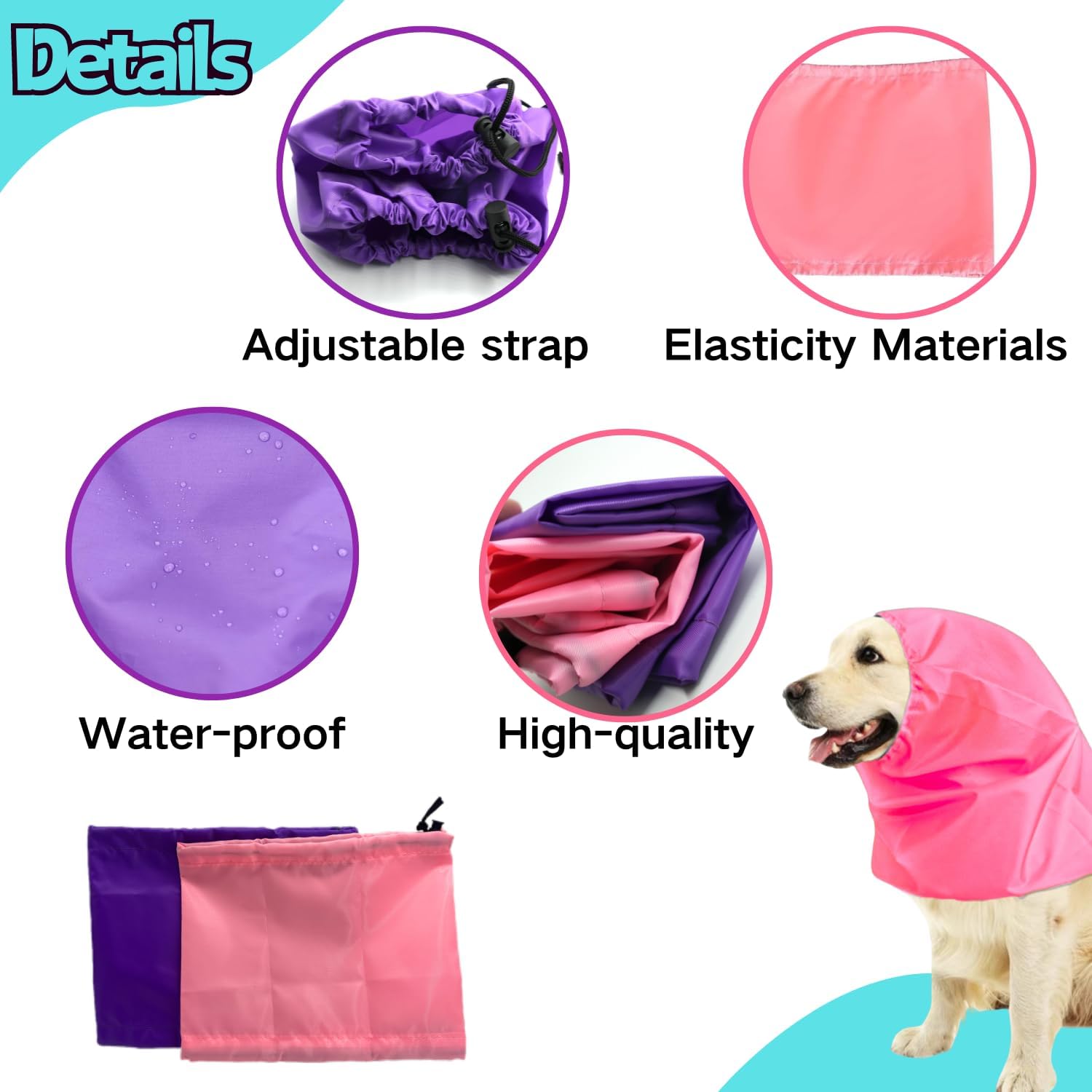 2 gorros de ducha para perros, impermeables, con correa ajustable, protección para las orejas de los perros de baño, envoltura de orejas para