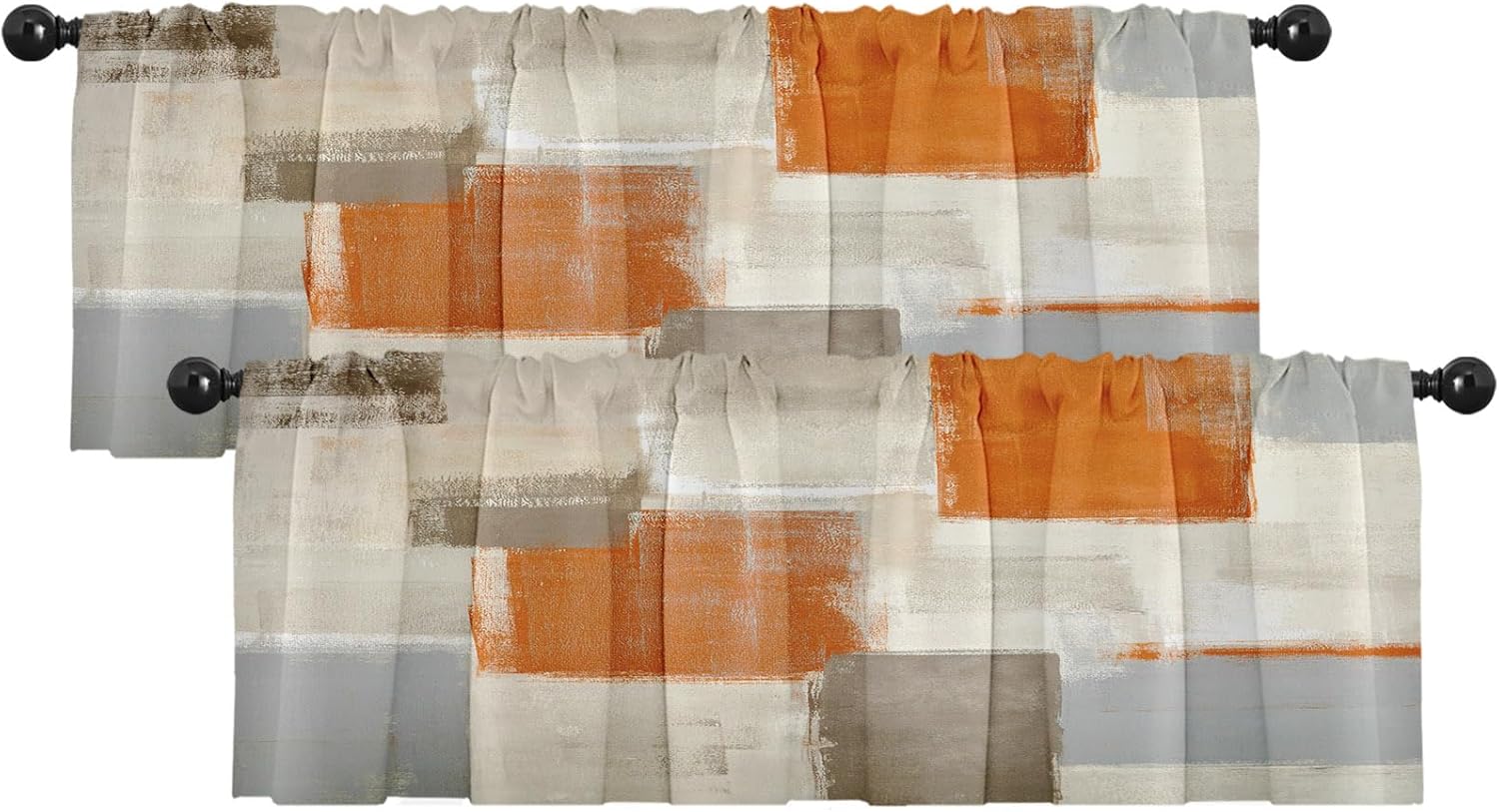 Emvency Paquete de 2 cenefas para ventana, color beige y naranja, arte abstracto moderno, cortinas opacas ajustables para ventanas, sala de estar,
