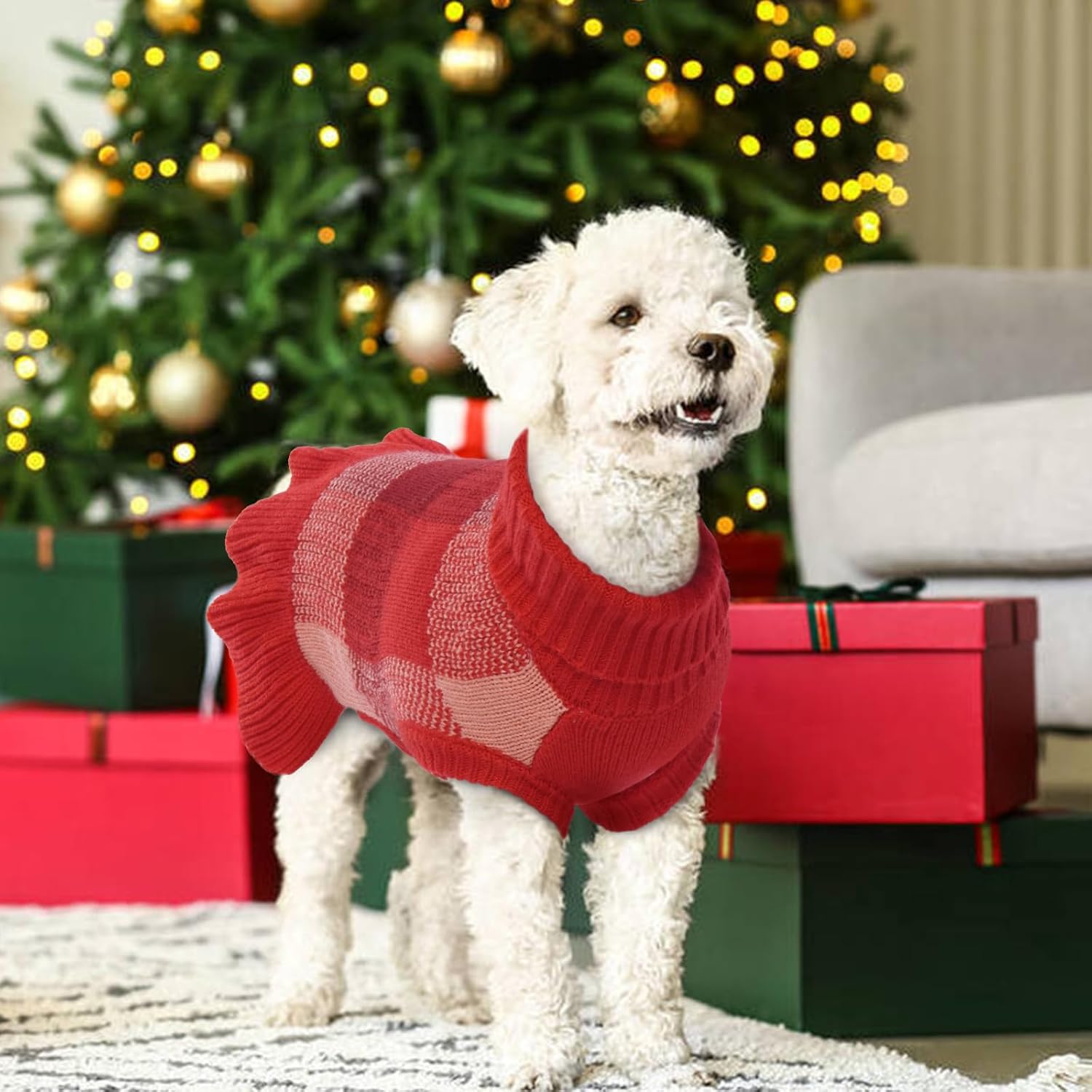 QBLEEV Vestido de suéter para perros pequeños, suéteres para cachorros, ropa de punto, suéteres para mascotas, suéteres cálidos de invierno para