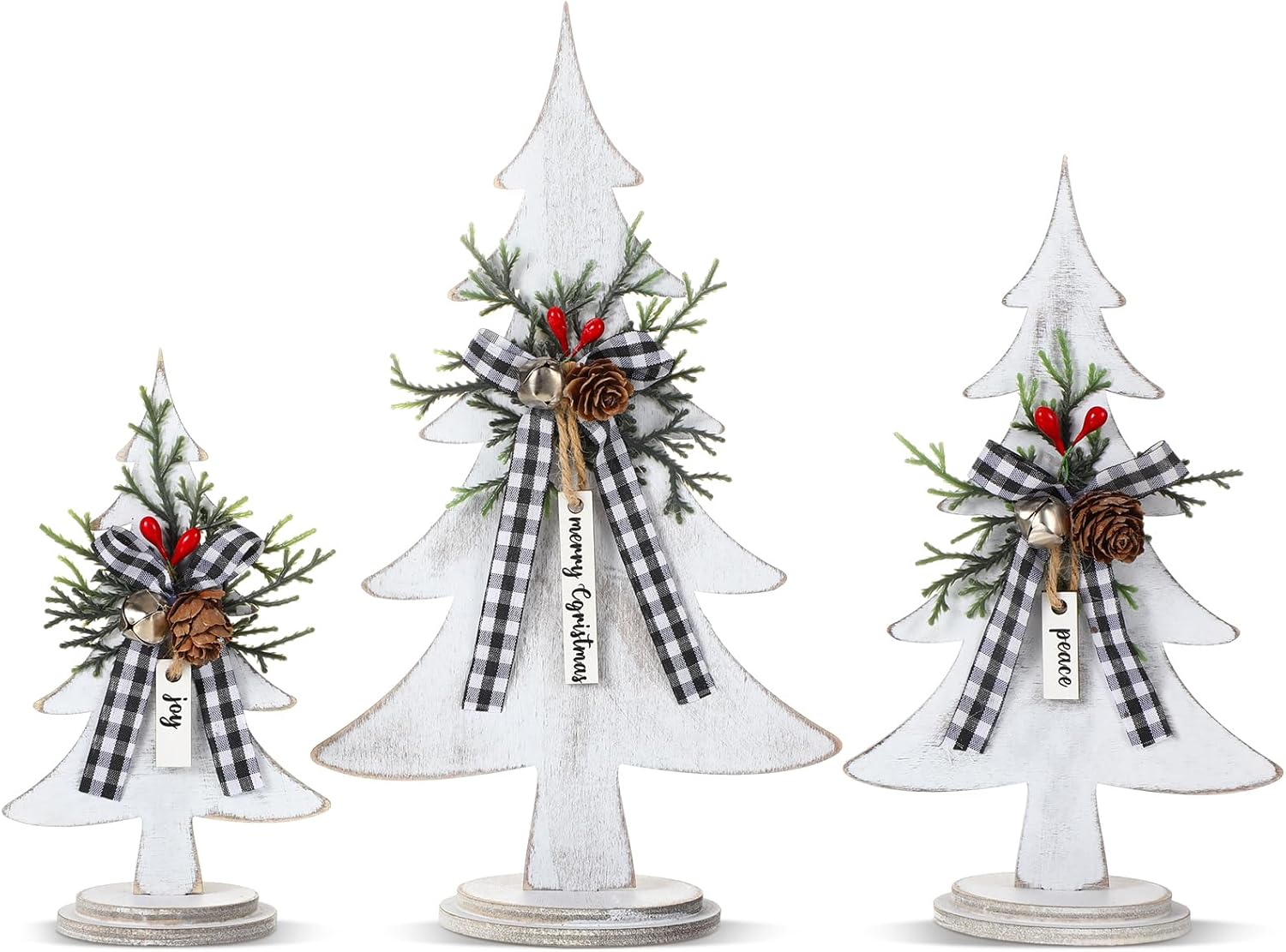 Soaoo 3 piezas de árboles de Navidad de madera, decoración de mesa, árboles de Navidad de madera rústica, centros de mesa independientes, centro de